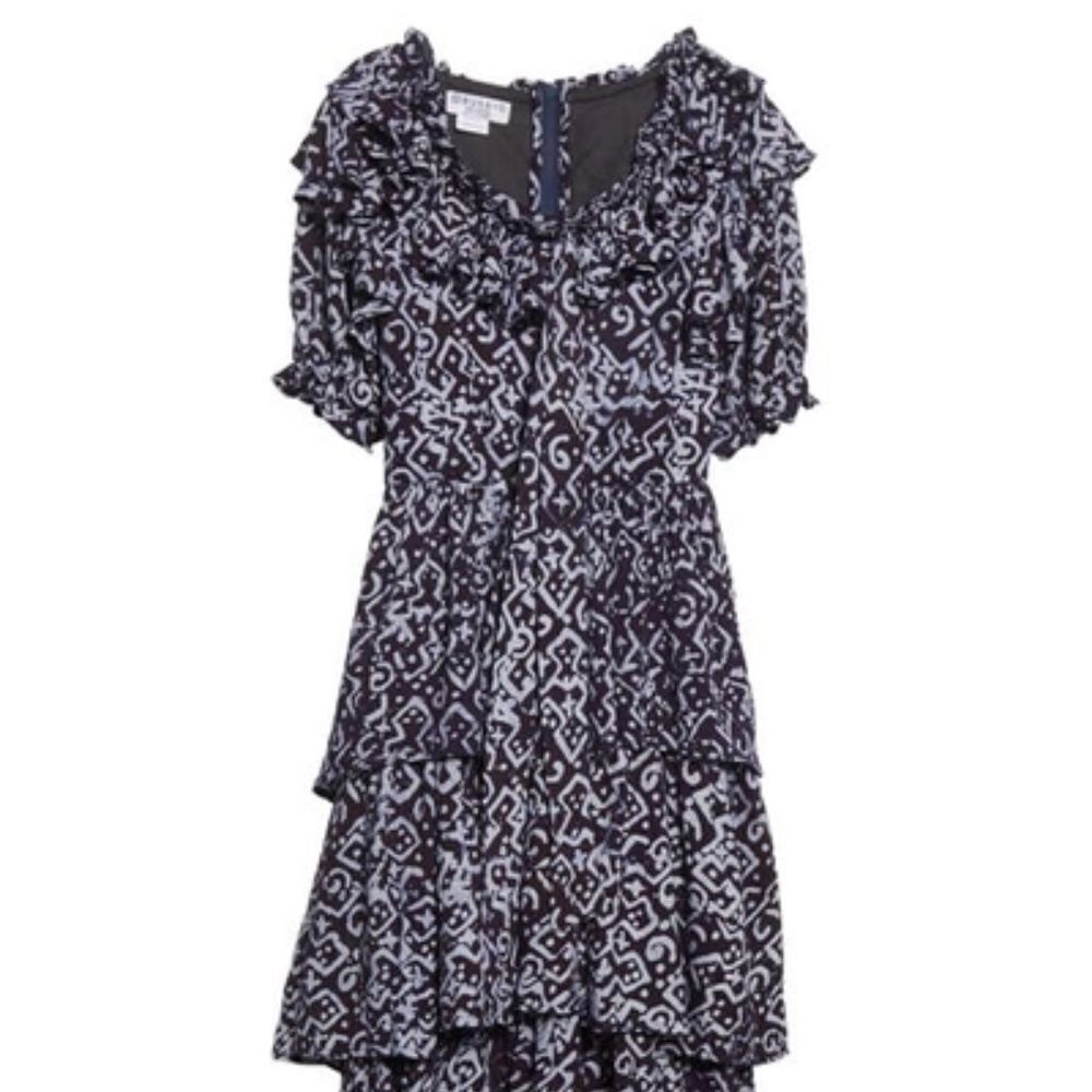 Purple Patterned High-Low Ruffle Dress - Picture 2 of 11